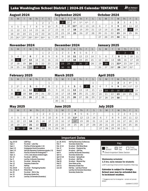 Lake Washington School District Calendar