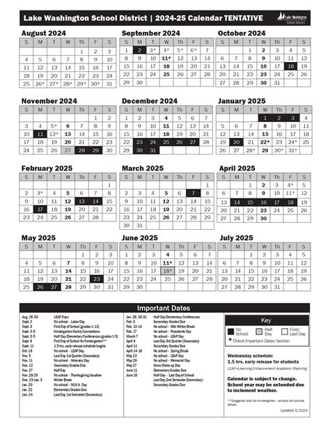 Lake Washington School District Calendar Image 1