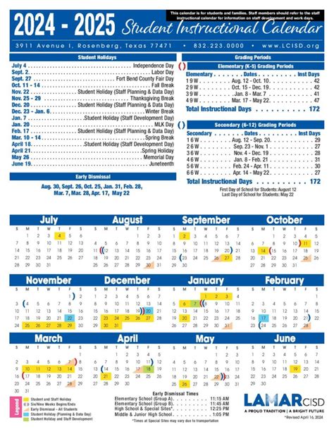 Lamar CISD Calendar Dates