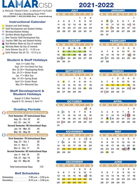 Lamar CISD Calendar PDF