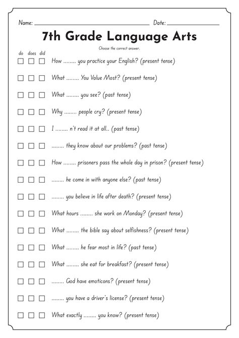 Language arts worksheets for students