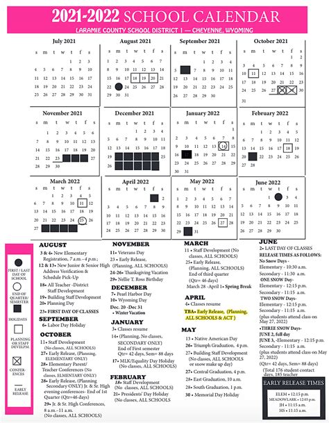 Laramie School District 1 Calendar Overview