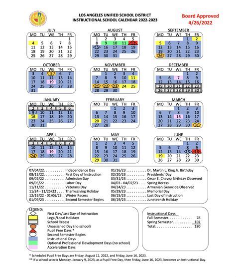 LAUSD School Calendar Templates