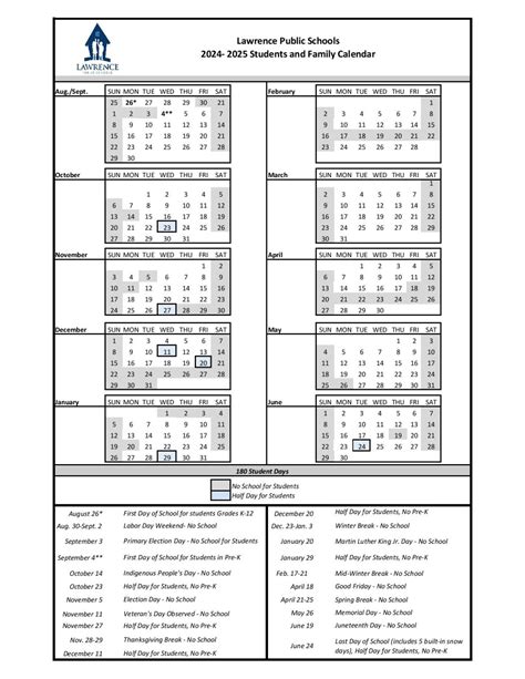 Lawrence Public Schools Calendar Image 1