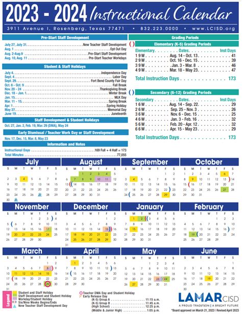 LCISD School Calendar and Extracurricular Activities