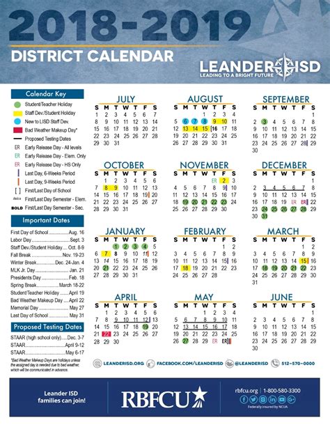 Leander ISD Calendar Image 1