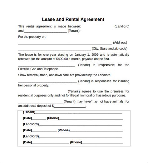 Lease Agreement Template Example