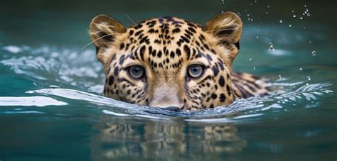 A leopard swimming in a river