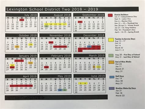 Lexington District 1 School Calendar