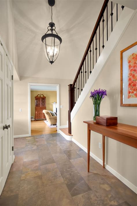 An entryway with a light color palette