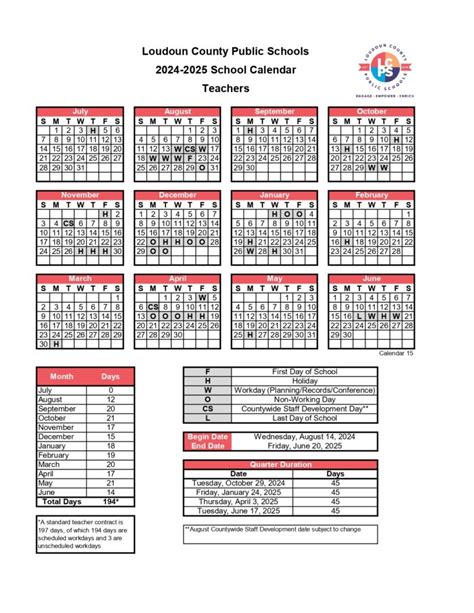 Loudoun County Schools Calendar Overview