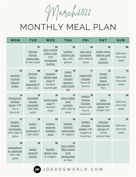 Lunch Calendar Ideas