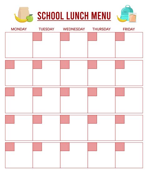 Lunch Calendar Templates