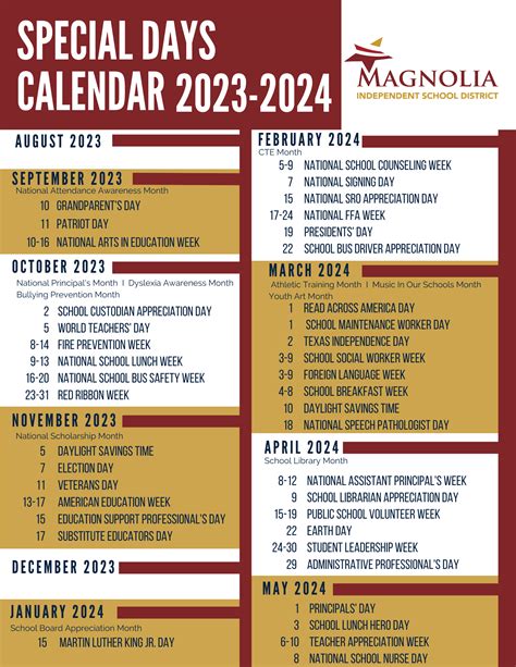 Magnolia ISD Calendar Features