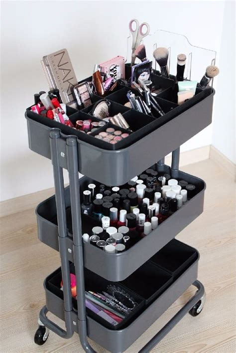 A makeup cart with storage units