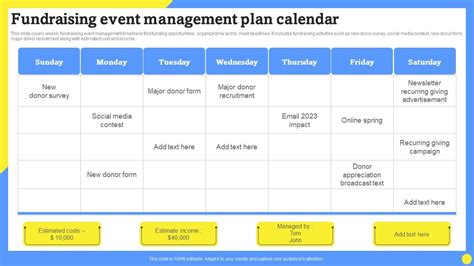 Managing Fundraising Calendar