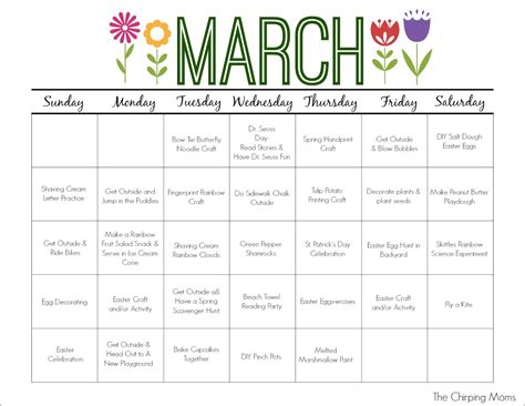 March April Calendar Events 1