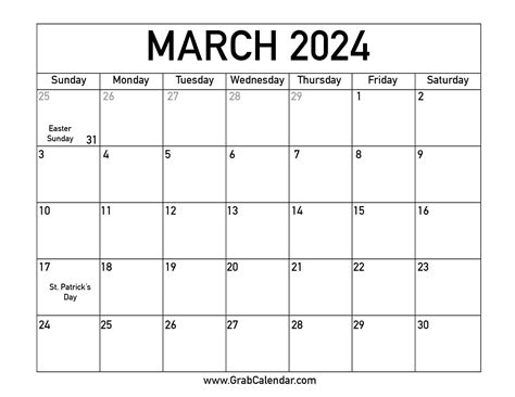 March April Calendar Events 10