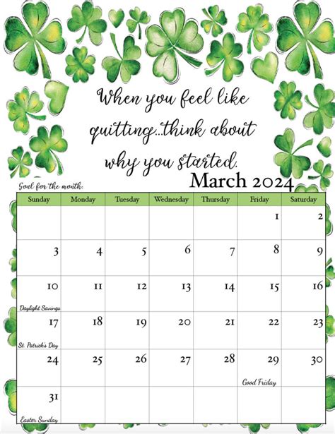 March Calendar Print Motivation