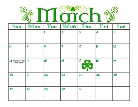 March Printable Calendar Ideas