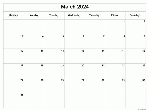 March Printable Calendar Template