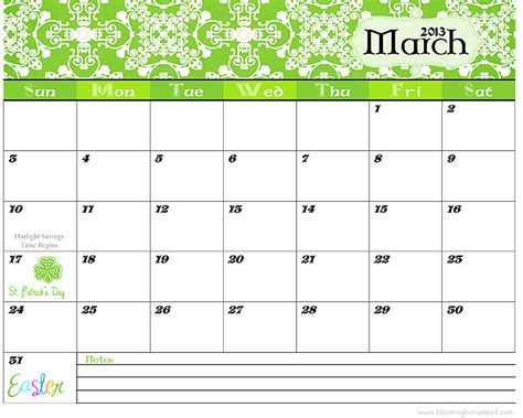 March Printable Calendar Templates