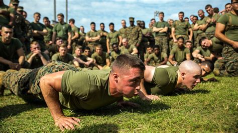 Marine recruits undergoing physical training