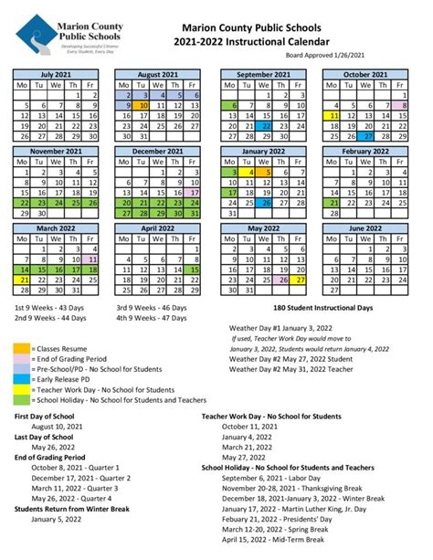 Marion County Schools Calendar Image 1