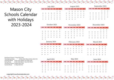 Mason Ohio Schools Calendar Image 3