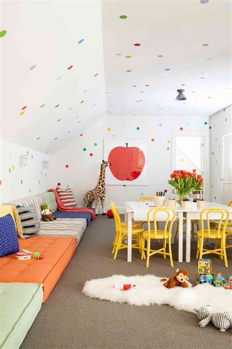 A mauve-colored playroom with a mauve-colored play table