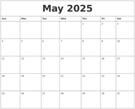 May 2025 Calendar Goal Setting