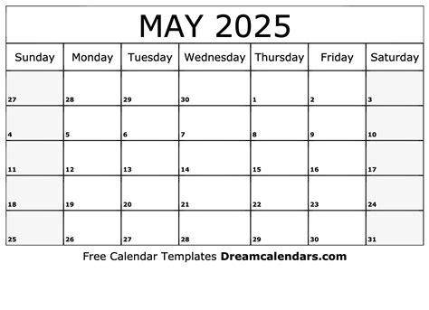 May 2025 Calendar Time Management