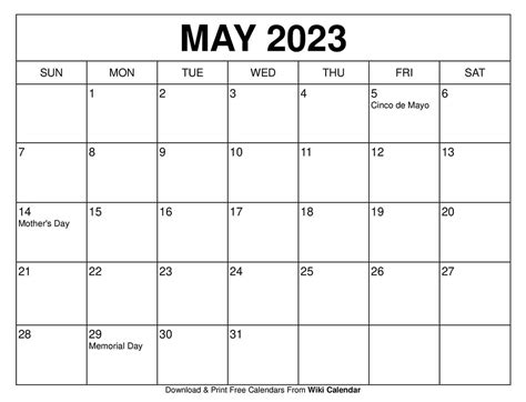 May Calendar Printables for Specific Needs