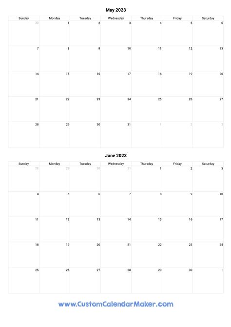 Description of May June Calendar Printable