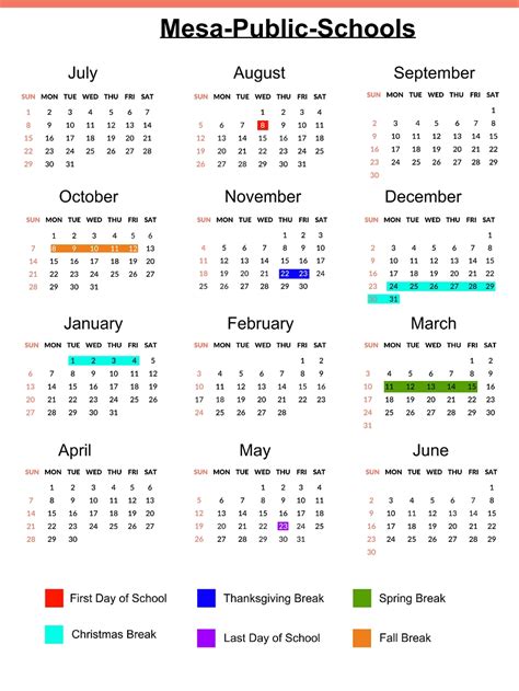 Mesa Schools Calendar Holidays