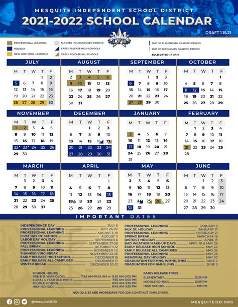 Mesquite ISD Calendar Overview