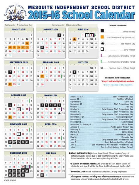 Mesquite ISD Calendar Image 1