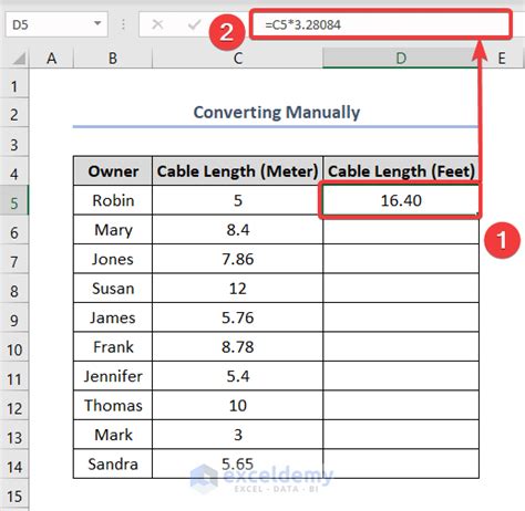 Meters to feet conversion Excel template