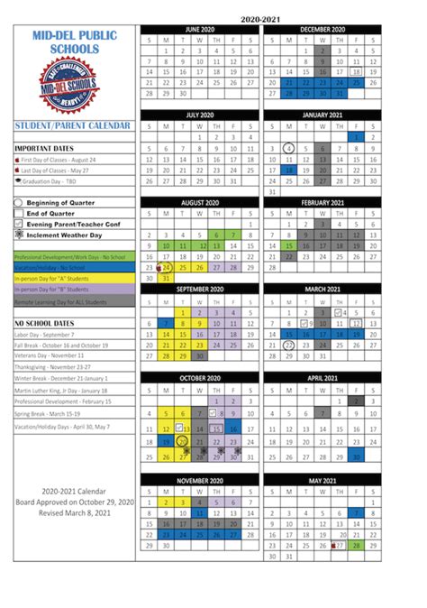 Mid Del Schools Calendars