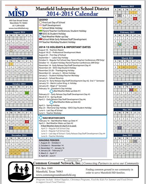 Misd Calendar Structure