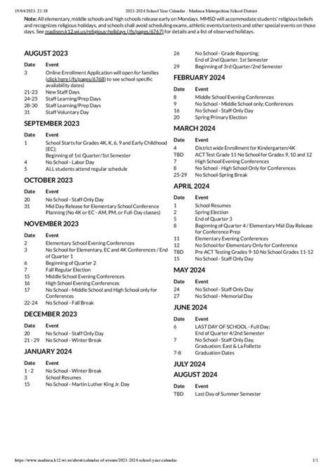 MMSD School Calendar and Student Success