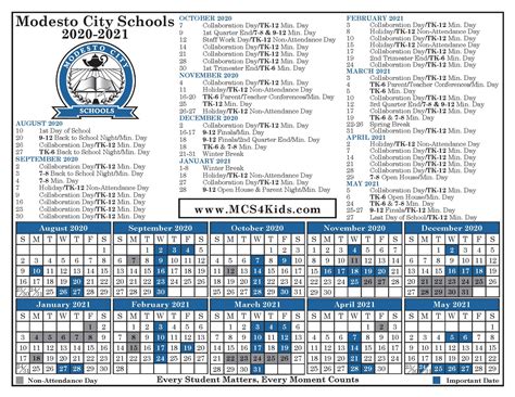 Modesto City Schools Calendar