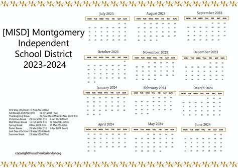 Montgomery ISD Calendar Overview