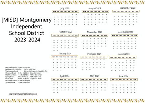 Montgomery ISD Calendar Image 1