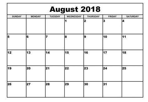 Monthly August printable calendar