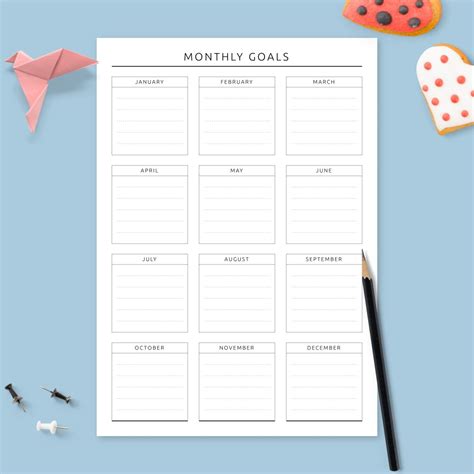 Monthly calendar printable with goal setting