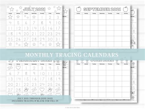 Monthly Tracing Calendars