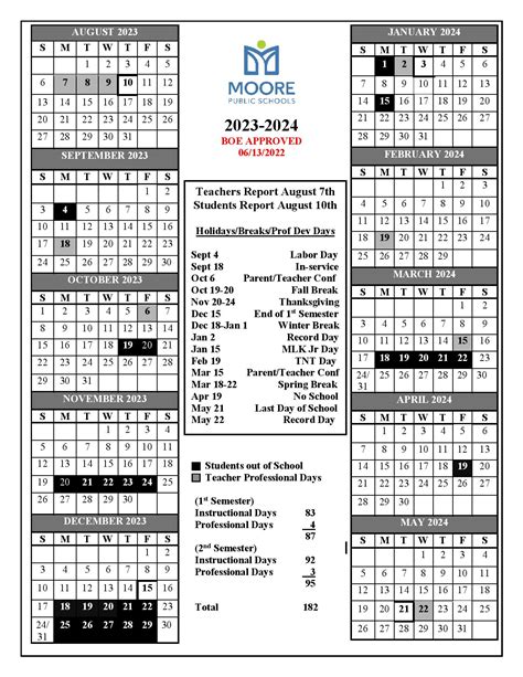 Moore School Important Dates Calendar