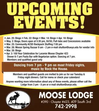 Moose Lodge Event Calendar