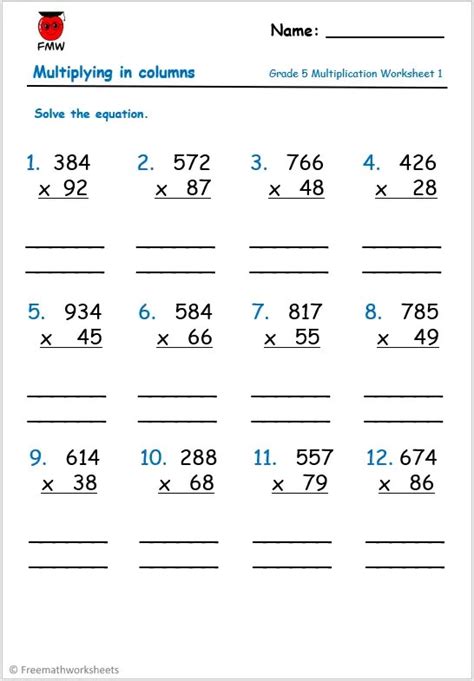 Multiplication Worksheets for Grade 5